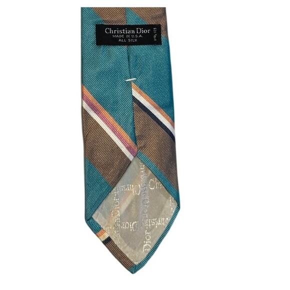 VINTAGE CHRISTIAN DIOR Silk Tie In Blue, Brown, Pink and White Pattern - Picture 2 of 4